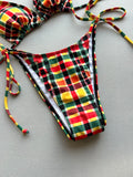 New 2026 Women's Plaid Swimsuit Sexy Lace-up Backless Swimwear Low Waist Push Up Thong Bathing Suit Micro Bikini Set Beachwear