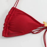 Solid Color Stretch Rope Butterfly Jewelry Bikini Sexy Split Triangle Bag Straps Swimsuit Women Maillot De Bain Femme 2 Pieces