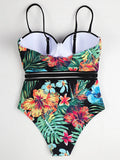 S - XL Floral Leaves Print Underwired Bra Cup Women Swimwear One Piece Swimsuit Female Monokini Bandeau Bathing Suit Swim Lady