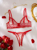 European and American erotic lingerie love lace print Valentine's Day pure desire push-up bra set