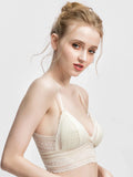 Low Back Bra for Women Deep V Low Cut Backless Bralette floral triangle wire free bralette French underwear