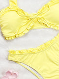 DEKA Ladies Yellow Bikini Set Bow Tie Sexy Swimsuit Tankini Fashion Ruffled Bikini Swimwear Women Swimming Suit Summer Beachwear