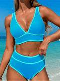 S - XL Sexy V Neck Printed High Waist Bikini Female Swimsuit Women Swimwear Two-pieces Bikini Set Bather Bathing Suit Swim V6997