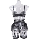 Toucheart 4 Piece Set Sexy Lingerie Set Lace Perspective Bra Women Mesh Patchwork Ruffled Skirt Garter Socks Sexy Underwear Suit