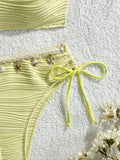 XS - XL Bandeau Wrinkled High Cut Bikini Women Swimwear Female Swimsuit Two-pieces Bikini Set Shell Bather Bathing Suit Swim