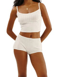 2 Piece Sets Women's Solid Color Bow Camisole Tops and Shorts Sets Summer Casual Loungewear