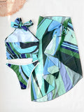 2026 New Fashionable Women's Two-Piece Swimsuit - Bold Green and Blue Design with Unique Trend Halter Monokinis Summer Beachwear