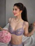 Ultra Thin Lingerie Set, French Lace Underwire Bra for Large Boobs Push Up & Gather, Sexy Pure Design, Breathable Comfort MOYISU