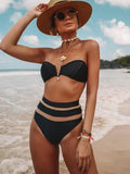 V Shaped Bandeau High Waist Bikini Women Swimsuit Female Swimwear Two-pieces Bikini Set with Bra Cup Bathing Suit Swim Beachwear