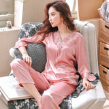 Spring and summer silk women's pajamas long-sleeved autumn and winter new imitation silk women's home clothes