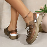 Pearls Bow Decor Platform Mules Sandals Women 2026 Anti Slip Sole Slip On Clogs Shoes Woman Breathable Thick Botom Beach Sandles