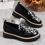 Fashion Leopard Print Platform Loafers Women Plus Size 43 Slip On Pu Leather Shoes Woman Comfort Thick Bottom Office Work Shoes