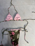 New Boho Style Floral Pattern Women's Micro Bikini Set Bead Decor Swimsuit Sexy Backless Bandage Swimwear Bathing Suit Beachwear