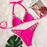 DEKA Women Diamond Bikini Set Brazilian Crystal Push Up String Bandage Swimwear Triangle Swimsuit Thong Biquini Beachwear