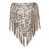 2026 New Women's Tassel Knit Cover-ups Tops Sparkly Sequin Hollow Out Crochet Shrug Shawl Poncho Loose Fit Casual Beach Wear