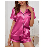Women's Sleepwear Silk Satin Pajamas Set Button-Down Pyjama Shorts Suit Pijama Femme Loungewear Pj Sets Solid Color Home Clothes
