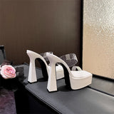 Black White Chunky Platform Slippers Women Street Sexy Square Toe Super High Heels Transparent Shoes Sandals Zapatos Mujer