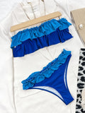 Ruffle Block Color Bikini Set Women 2026 Sexy Strapless Off-Shoulder Swimsuit Sexy High Waist Backless Bathing Suit Beachwear