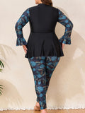 2026 Large Plus Size Swimsuit Women Long Sleeves Swimwear Female With Trousers Beach Wear Bathers Bathing Swimming Swim Suit 4XL