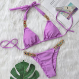 Bikini 2026 Sexy Solid Swimwear Swimsuit Women Rhinestone Metal Chain Bikinis Set Bathing Suit Beach Female Halter Bikinis Mujer