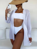 Plain Open Front Kimono Beach Cover Up Women Long Sleeve Tunic Dress 2026 Swimsuit Swimwear Bathing Suit