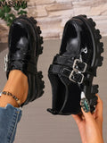 Platform Women's Punk High Heels Loafers Shoes Big Size 45 46 47 Buckle Black Thick Sole Heeled Punk Shoes Ladies 2026 Spring