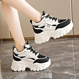 Fashion Lace Up Chunky Sneakers for Women Comfort Breathable Platform Sports Shoes Woman Pu Leather Thick Bottom Running Shoes