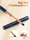 Angled Builder Gel Nail Brush, Firm Nylon Bristles, Copper Ferrule, Marble Handle with Cap, Precision Manicure Sculpting Tool fo