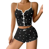 Sleepwear Women Pajamas Set Heart Print Soft Ribbed Fabric with Flirty Frill Trim Casual Top and Shorts Sets Loungewear New