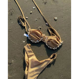 Push Up Bikinis 2025 Swimsuit Women Swimwear Sexy Bikini Set Solid Biquini Bathing Suit Shell Swimming Suit Beachwear Female