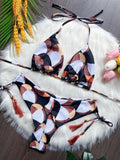 Sexy print women's bikini swimsuit split set with straps and tassels 2-piece set for summer beach swimsuit