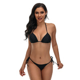 Black Sexy Bikini Split Swimsuit Set Tie-Up Neck Adjustable Straps Beachwear for Women