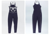 High Stretch Body Shaping Yoga Jumpsuit Women Black Patchwork Hollow Out Back Cross Fitness Sports One Piece Workout Bodysuits