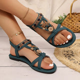 Flower Beaded Bohemian Sandals for Women Summer Roman Style Comfortable Flat Sandals Woman Lightweight Non Slip Beach Shoes