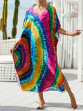 2026 New Colorful Kaftan Tunic Beach Dress Beach Wear Beachwear Beach Cover Up Cover-upsLoose Maxi Dress Female Women V4428