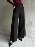 Women's Black High-Waisted Suit Pants Draped Slim-Fit Versatile Workwear for Lady Spring Autumn High-Waisted Straight-Leg Pants