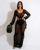 DEKA Women Knitted Backless Cover Up Swimsuit Long-sleeved Crochet Hollow Out Dress Summer Beach Vacation Outfit Beach Dress