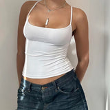Sexy Spaghetti Strap Tank Tops Fashion Women White Solid Basic Sleeveless Y2K All-Match Crop Top Casual Streetwear Harajuku Tees