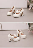 Plus Size Women's Bow Mary Janes Platform Chunky Heels Ankle Strap High Heel Pumps Sweet Lolita Party Dress Shoes