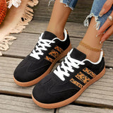 Plus Size 43 Leopard Print Flats Women Fashion Striped Lace Up Platform Sneakers Women Comfy Anti Slip Soft Sole Sport Shoes