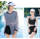 Swimsuit Plus Size Girl Conservative Split Fashion Sports Sunscreen Long Sleeved Slimming Hot Spring Three Piece Set