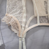 Embroidered flower underwear, sexy three-point mesh fishbone body shaping sexy suit with stockings