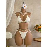 With Sarong Halter Printed Bikini Women Swimwear Female Swimsuit Padded Bather Bathing Suit Swim Three-pieces Bikini set K8073