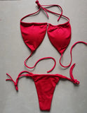 Summer Sexy Bikini set Push-up padded Bra Thong Split Swimwear Female Bandage Bathing Suit Adjustable Lacing Swimsuit Solid