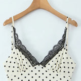 Style Lace Trim Spliced Camisole Dress For Women Polka Dot Print Vacation Beach Long Dress Backless Deep V Sleeveless Dress 82UF