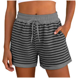 Y2k Cute Contrast Color Elastic High Waist Striped Shorts Women Drawstring Summer Shorts With Pockets Loose Fit Ribbed Shorts