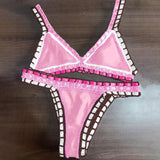 Pink Crochet Bikini 2025 Sexy Women Swimsuit Female Swimwear Micro Bikini Set Bandeau Swimming Suit Beachwear Brazilian Biquini