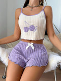 New 2pcs Pajamas Set for Women Casual Simple Ground Wool Halter Vest Shorts Set Home Wear Sleepwear Loungerwear