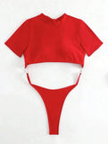 XS - L Mini Micro Thong Short Sleeve One Piece Swimsuit Women Female Swimwear Cut Cut Monokini High Cut Bathing Suit Swim Lady