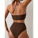 Halter Wrinkled High Neck Female Swimsuit High Waist Bikini Women Swimwear Two-pieces Bikini set Bather Bathing Suit Swim K5616